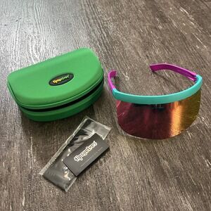 Tipsy Elves Sorbet Sunrise Visor Ski Sunglasses Pink Teal Mirror Lens New